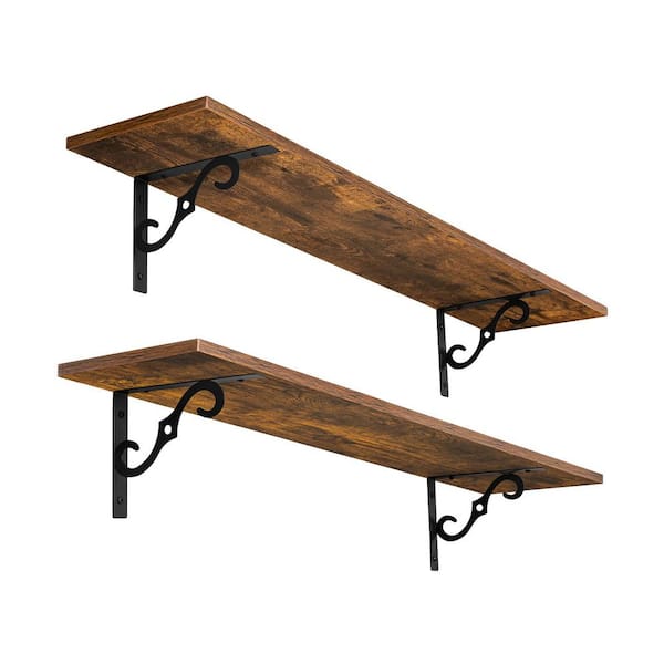 Unbranded 31.5 in. W x 7.9 in. D Rustic Brown Large Decorative Wall Shelf (Set of 2)