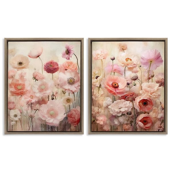 Pink Blush Floral Field by RileyB 2pc Brown Floater Frame Nature Graphic Art Print 31 in. x 25 in.