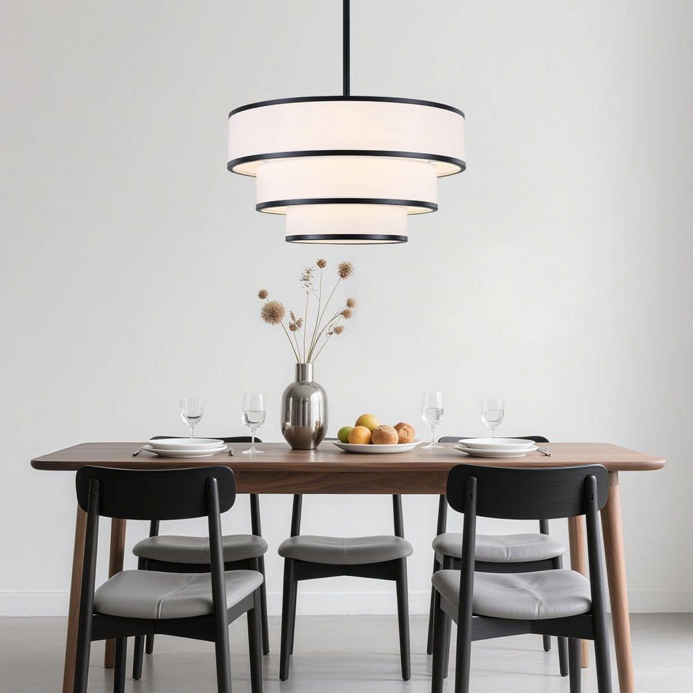 ADSENSTY 5 light 3-Tier 19.5 in. Black Modern Farmhouse Drum
