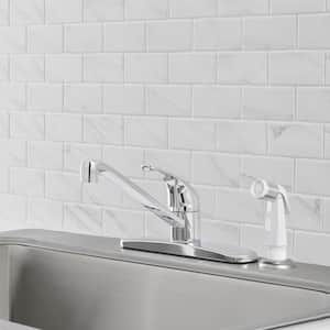 Single Handle Standard Kitchen Faucet in Chrome with White Side Sprayer