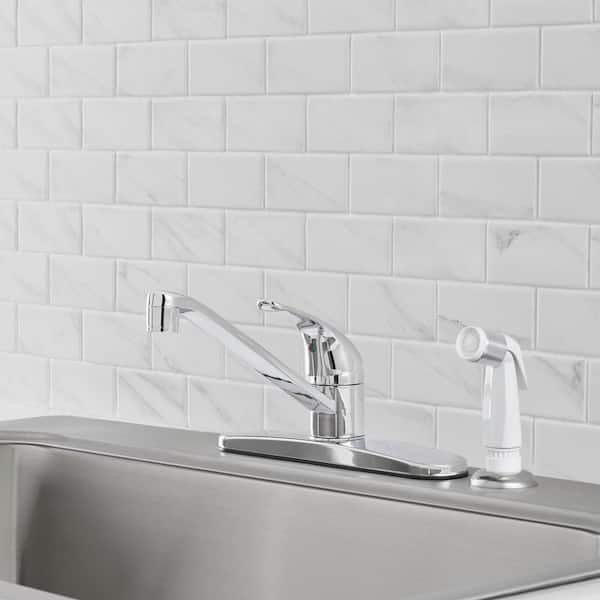 Single Handle Standard Kitchen Faucet in Chrome with White Side Sprayer