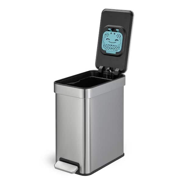 2.6 Gal. Slim Silver Stainless Steel Trash Can with Step-On Pedal, Slow Closing Lid, and CleanAura Odor Control