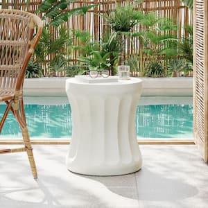 Zephyra Outdoor Patio Round Side Table, Concrete, MGO, Antique White