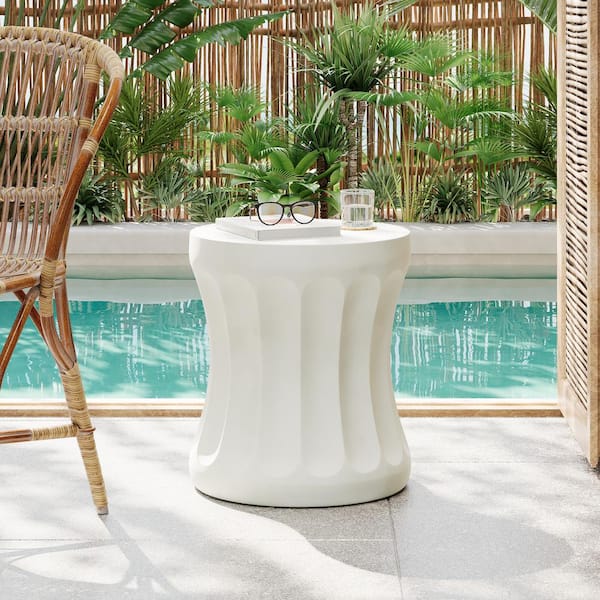 CHRISTOPHER KNIGHT HOME Zephyra Outdoor Patio Round Side Table, Concrete, MGO, Antique White
