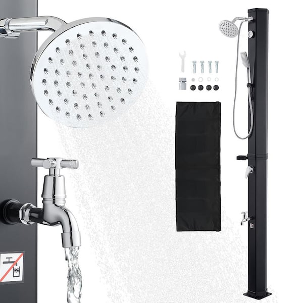 10.6 Gal. Solar Heated Shower, Black, 6.7 ft. Showerhead Height Outdoor Shower, Handheld and Foot Faucet Freestanding