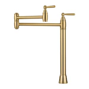 Deck Mount Pot Filler with 2 Handle in Gold