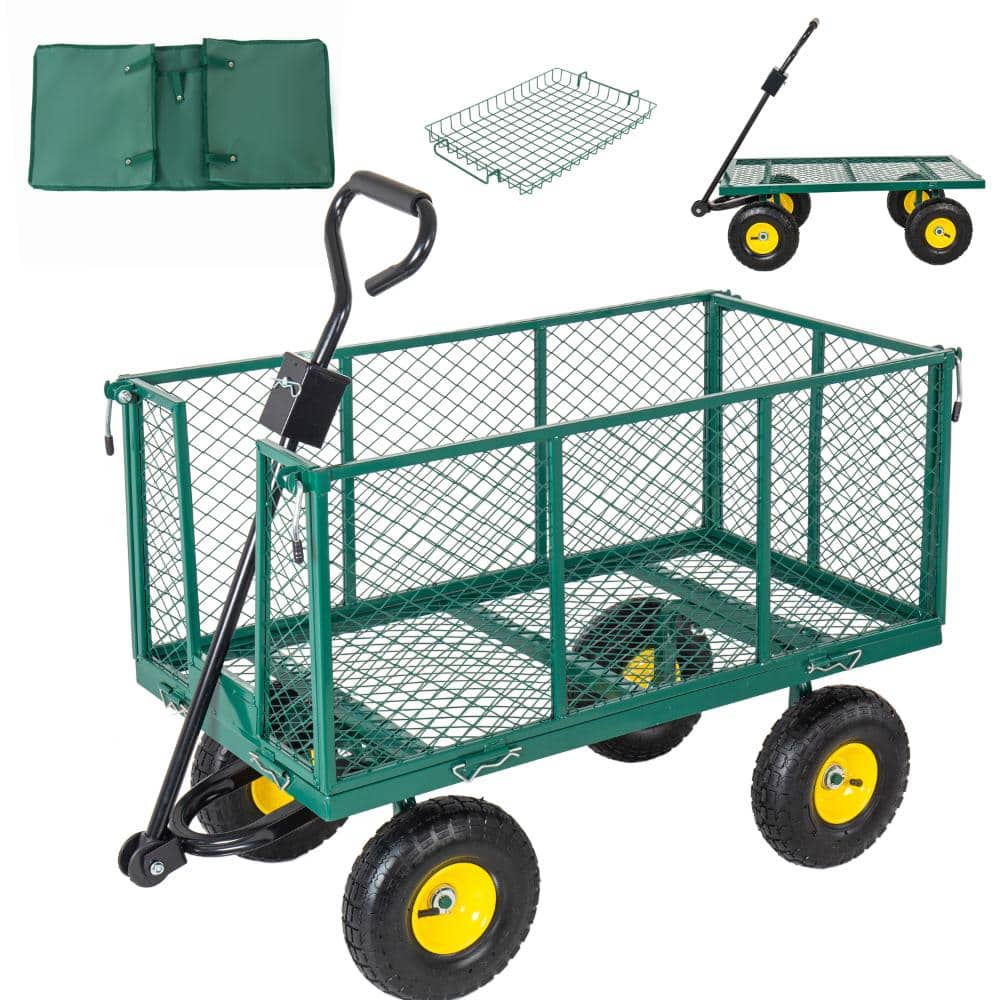 4-in-1 Steel Dump Garden Cart 880lbs Utility Cart with Removable Liner Side Panels for Lawn Patio Landscaping Green price history on PriceWatchPro