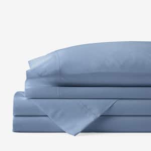 Company Cotton 4-Piece Slate Blue Solid 300-Thread Count Cotton Percale Queen Sheet Set