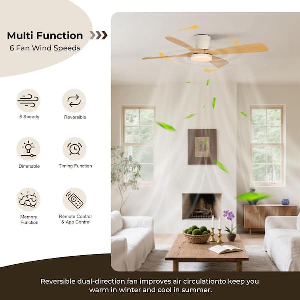 TOZING 54 in. Modern Indoor White and Wood Low Profile Flush Mount