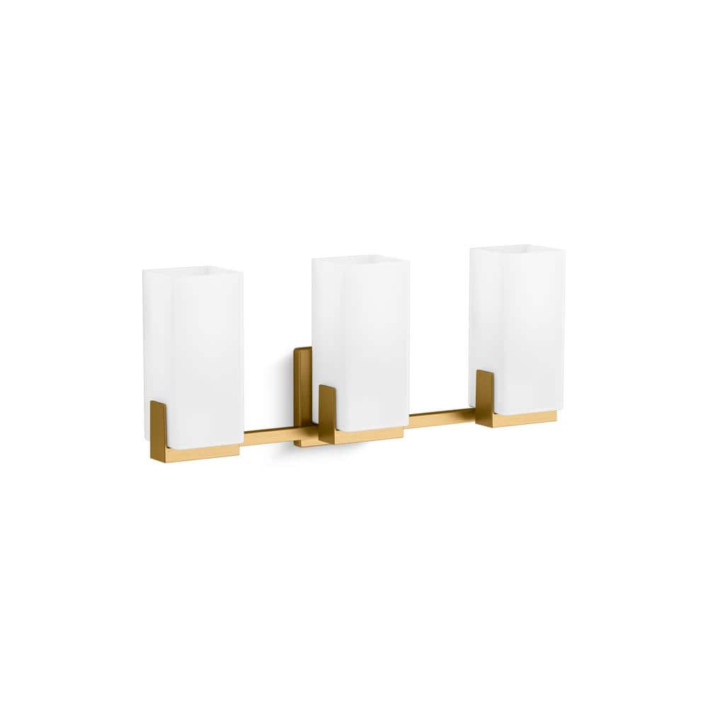 Brushed Moderne Brass Three-Light Wall Sconce with Frosted Glass Shades
