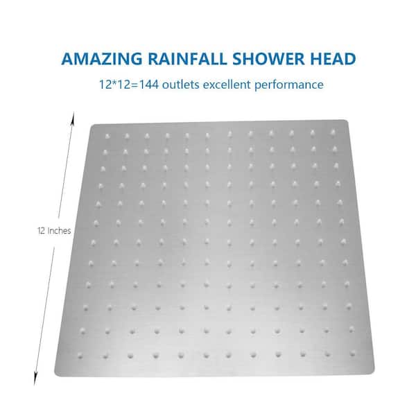 1-Piece 12 in. Stainless Steel Square Rainfall Shower in Brushed Nickel, Waterfall Bath Shower Body Covering