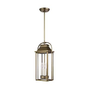 Wellsworth 3-Light Painted Distressed Brass Outdoor Hanging Pendant Lantern
