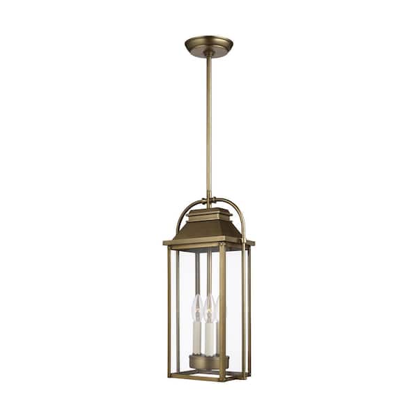 Generation Lighting Wellsworth 3-Light Painted Distressed Brass Outdoor Hanging Pendant Lantern