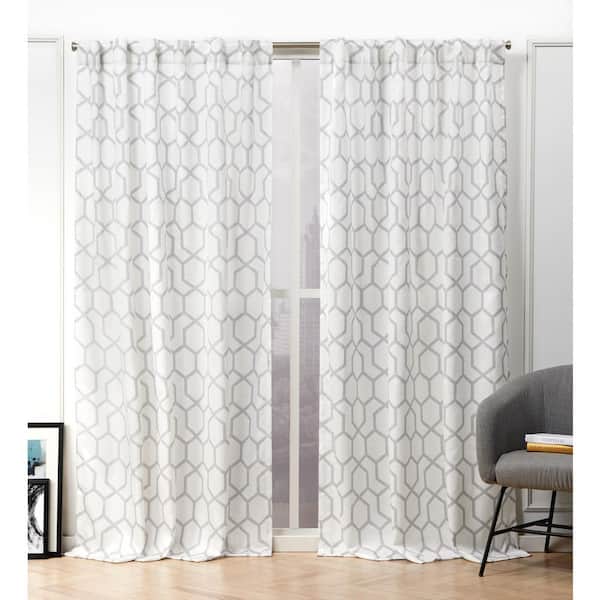 Nicole Miller New York Hexa Dove Grey Geometric Polyester 54 In W X 108 L Tab Top Light Filtering Curtain Panel Set Of 2, Nicole Miller Curtains 108