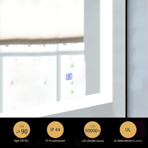 Satico 28 in. W x 36 in. H Rectangular Frameless Anti-Fog LED Light Wall Mounted Bathroom Vanity Mirror in White