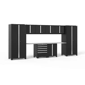 Pro Series 184 in. W x 84.75 in. H x 24 in. D 18-Gauge Welded Steel Garage Cabinet Set in Black (10-Piece)