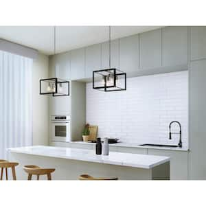 Chatwin 4-Light Brushed Nickel with Black Transitional Square Cage Kitchen Pendant Hanging Light