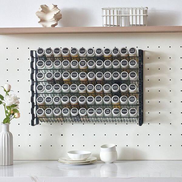 6-Tier 23.3 in. x 16.02 in. Black Spice Rack Organizer with 72 Empty Glass Jars for Kitchen Countertop and Cabinet