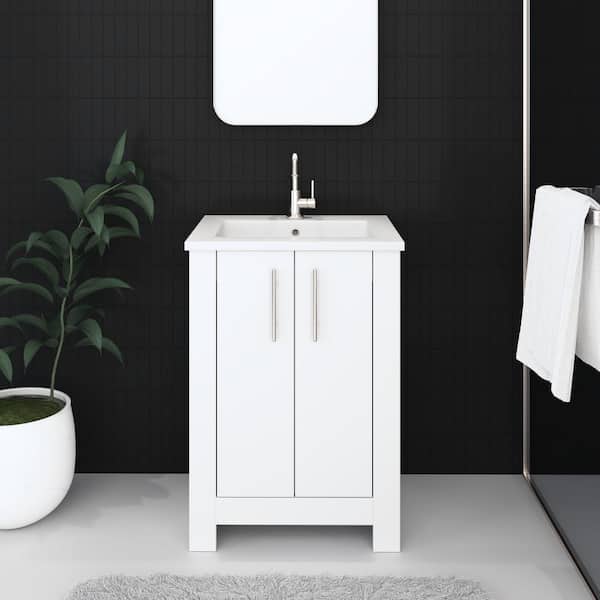 VOLPA USA AMERICAN CRAFTED VANITIES Austin 24 in. W x 20 in. D Bath Vanity in White with Acrylic Vanity Top in White with White Basin