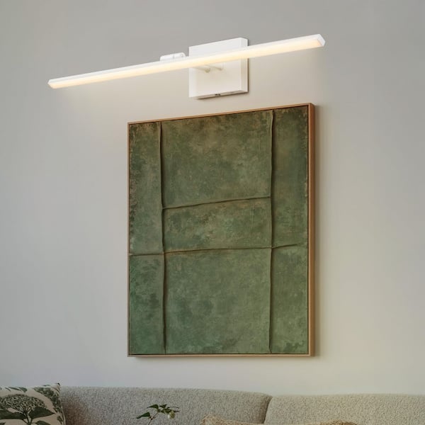 Santino 28 in. Modern Minimalist Swivel Integrated Dimmable LED Rechargeable Picture Light with Touch Sensor, White