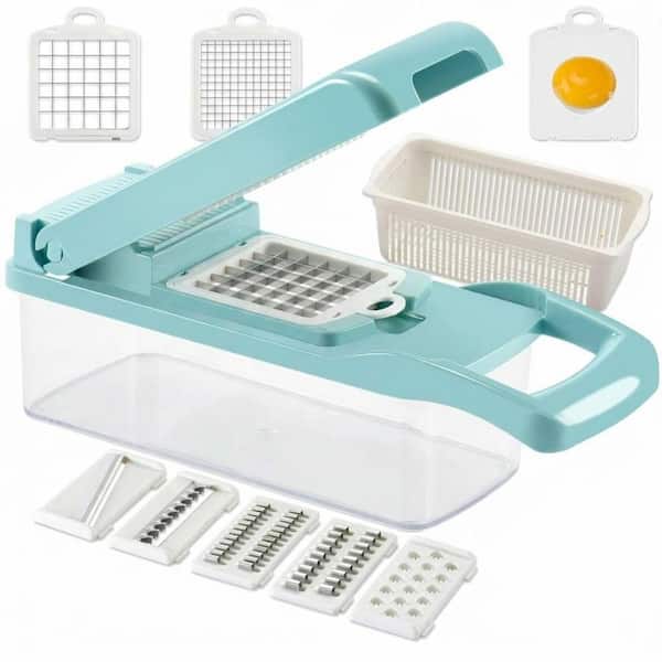 Multifunctional Plastic Mandoline Slicer with Stainless Steel Blades and Strainer Basket Vegetable Chopper Set