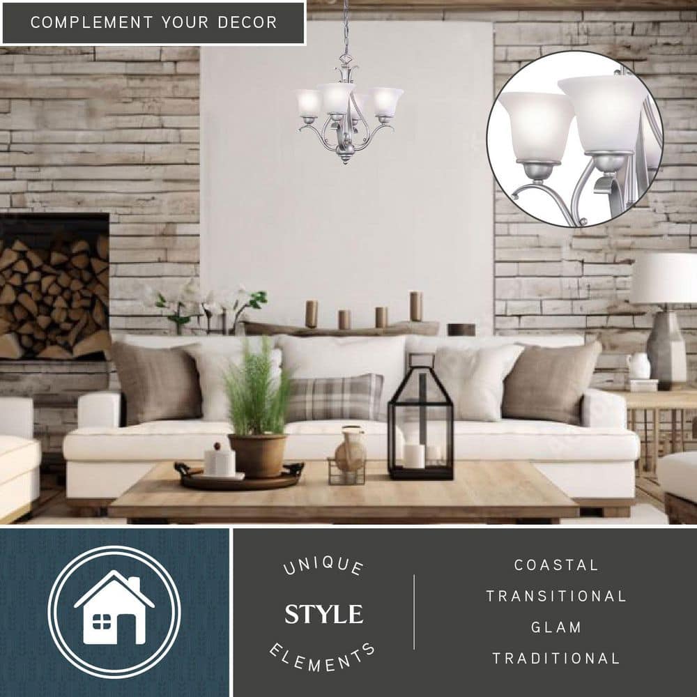 Monrovia Brushed Nickel Mini Chandelier with White Frosted Glass