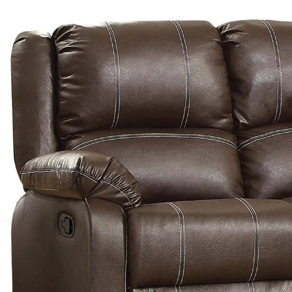 Contoured Comfort Brown Faux Leather Loveseat with Cup Holders