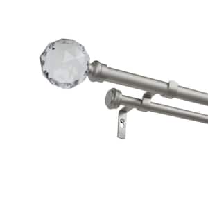 Crystal Ball Double 66 in. - 120 in. Adjustable 3/4 in. Double Curtain Rod Kit in Matte Silver with Finial