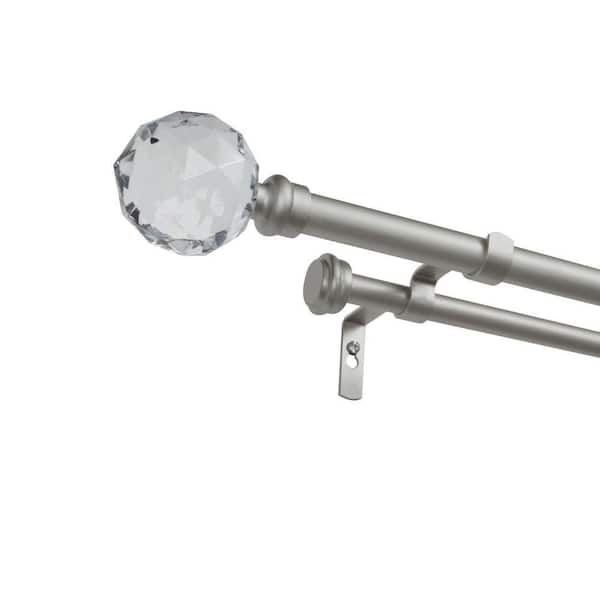Crystal Ball Double 66 in. - 120 in. Adjustable 3/4 in. Double Curtain Rod Kit in Matte Silver with Finial