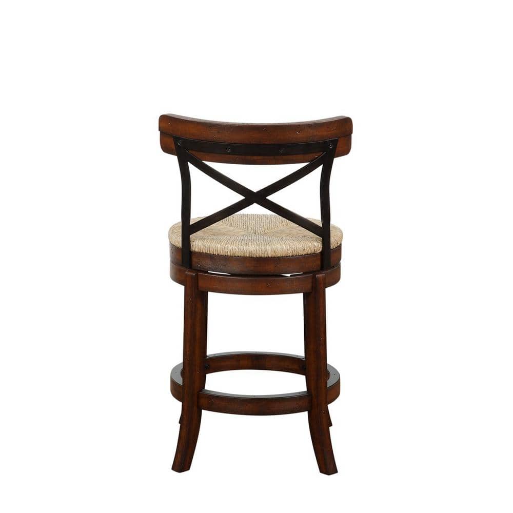 Myrtle 24" Mahogany Swivel Counter Stool with Sedge Weave Seat