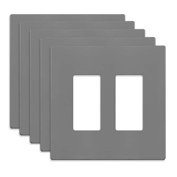 ENERLITES 2-Gang Midsize, Gray Decorator/Rocker, Plastic Polycarbonate, Screwless Wall Plate (5-Pack)
