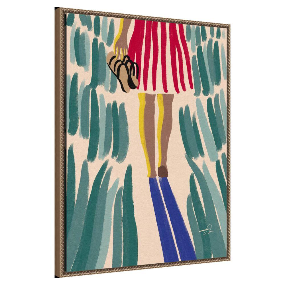 Walking Barefoot in Summer Grass Abstract Canvas Print with Bronze Frame