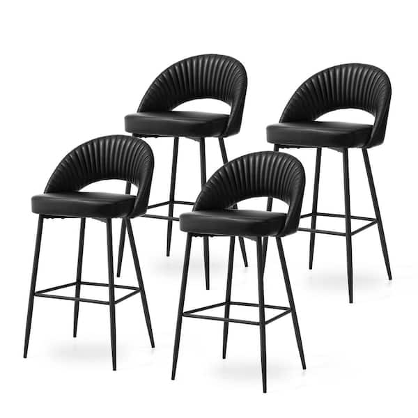 Glitzhome 30.25 in. H Seat Modern Black Metal Quilted Leatherette Bar Stool with Metal Tapered Legs (Set of 4)
