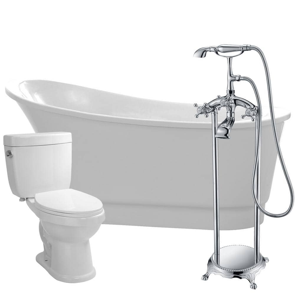 ANZZI Prima 67 in. Acrylic Flatbottom Non-Whirlpool Bathtub in White with Tugela Faucet and Talos 1.6 GPF Toilet, Glossy White -  FTAZ095-52C-65