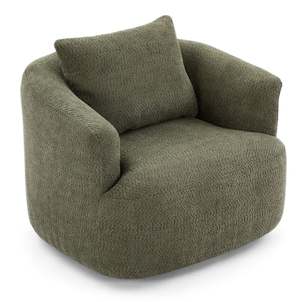 Green 38.2 in. Upholstered 360° Swivel Barrel Chair with a Throw Pillow for Living Room, Bedroom, Office and Hotel