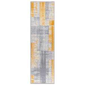 Contemporary Distressed Design Yellow 2 ft. x 7 ft. Area Rug