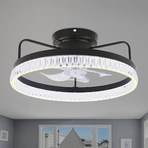 20in.LED Black Bladeless Smart App Control Low Profile Crystal Ceiling Fan With Light,Flush Mount Ceiling Fan