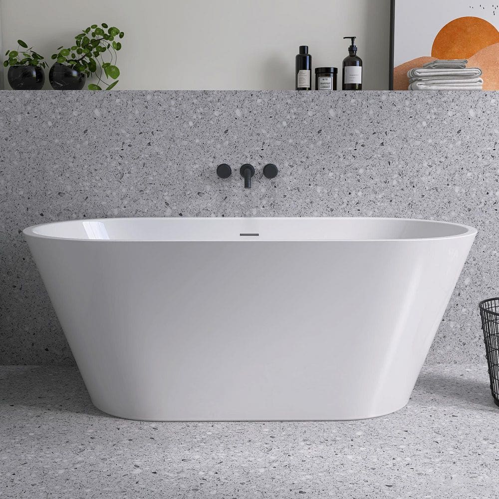 55 in. x 27.5 in. Oval Free Standing Soaking Bathtub Flat Bottom with Center Drain Freestanding Bathtub in Glossy White price history on PriceWatchPro