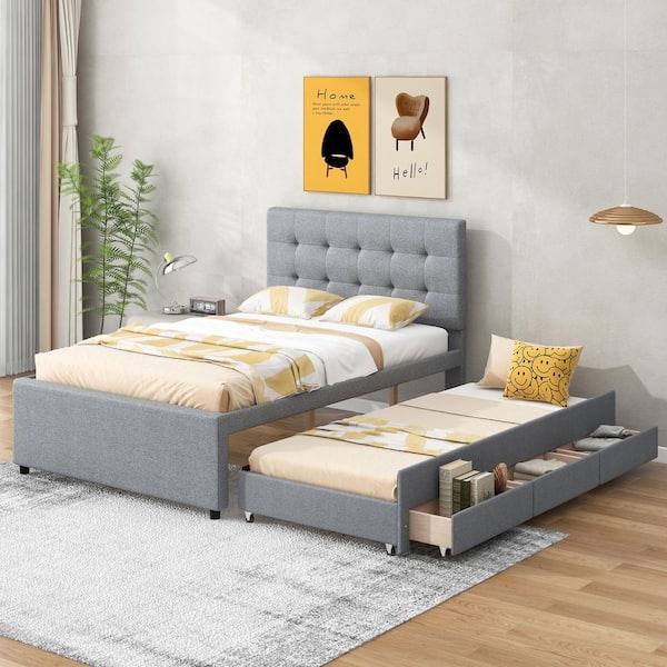 Grey full size bed with trundle discount