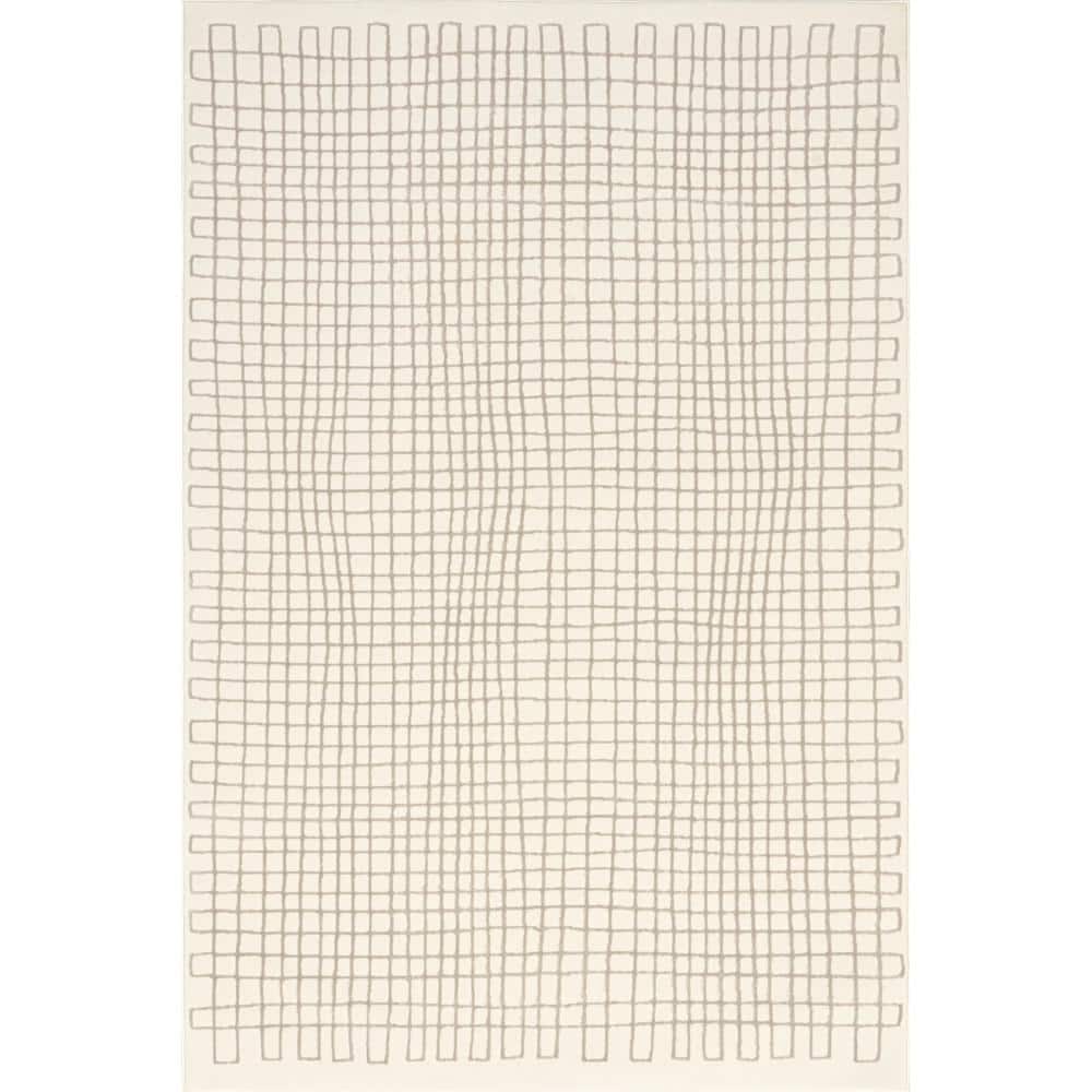 Cream Geometric Machine Washable Synthetic Area Rug 2' x 3'