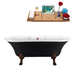 68 in. x 34 in. Acrylic Clawfoot Soaking Bathtub in Glossy Black with Matte Oil Rubbed Bronze Clawfeet and Pink Drain