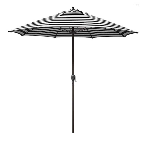 California Umbrella 9 ft. Bronze Aluminum Market Patio Umbrella with Fiberglass Ribs and Auto Tilt in Cabana Classic Sunbrella