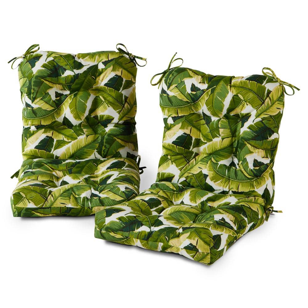 Palm Leaves Green and White Polyester Outdoor Chair Cushions Set