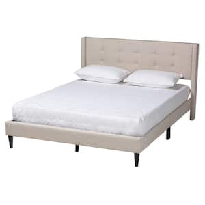 Casol Beige Wood Frame Full Platform Bed