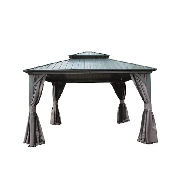 Boosicavelly 12 ft. x 12 ft. Outdoor Gray Aluminum Hardtop Gazebo with ...