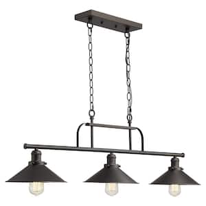 60-Watt 3-Light Oil Rubbed Bronze Shaded Pendant Light with Metal Shade, No Bulbs Included