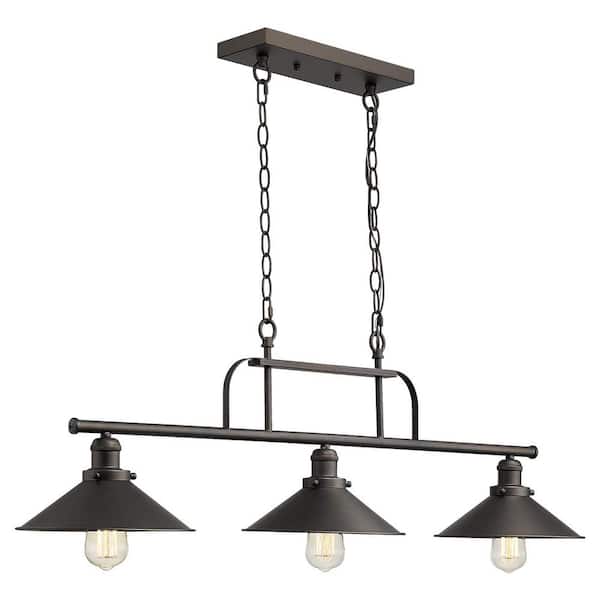 JAZAVA 60-Watt 3-Light Oil Rubbed Bronze Shaded Pendant Light with Metal Shade, No Bulbs Included
