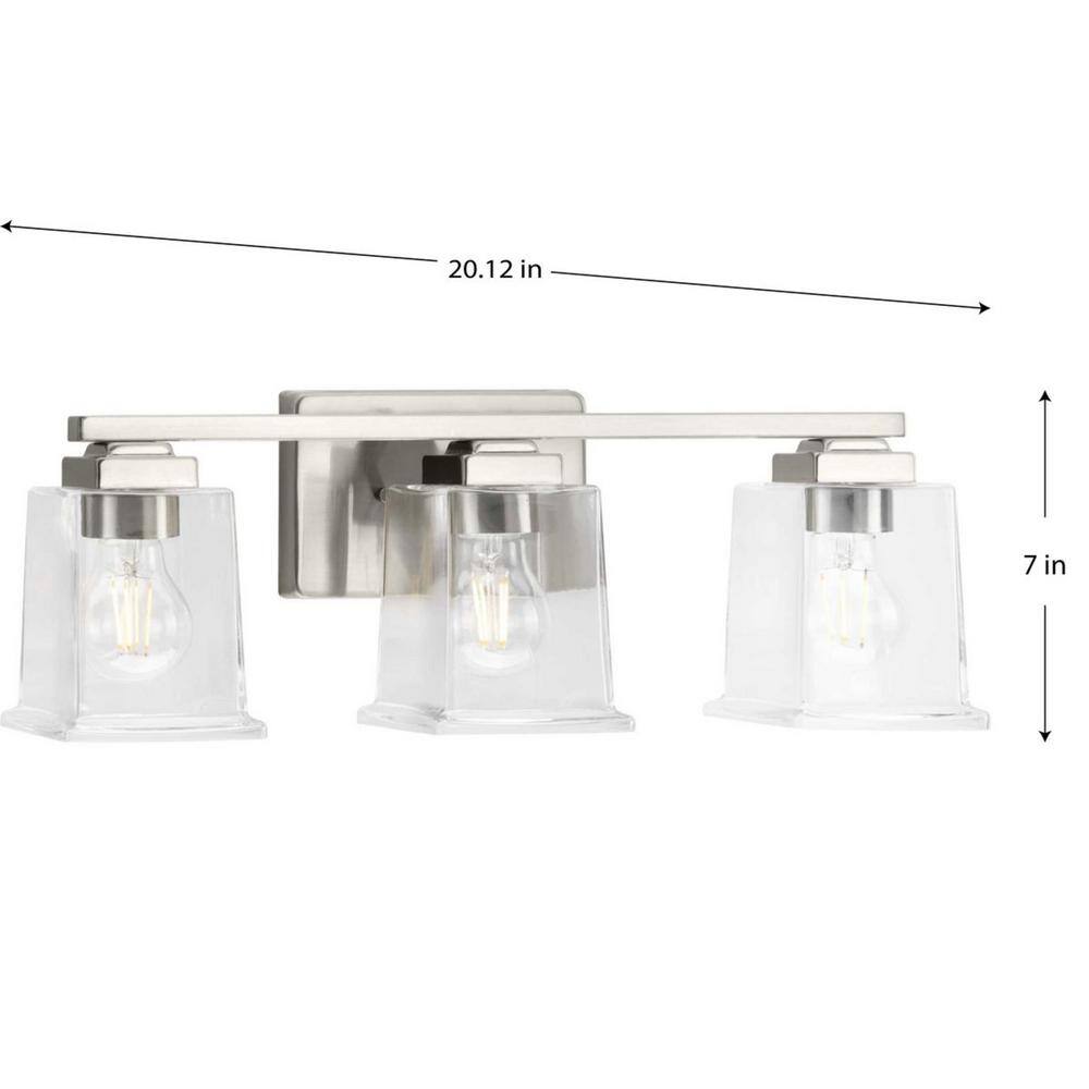 Brushed Nickel 3-Light Vanity with Clear Glass Shades
