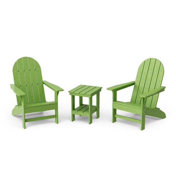 Freedom Lime Green HDPE Plastic Traditional Outdoor Adirondack Chair with Side Table (2-Pack)