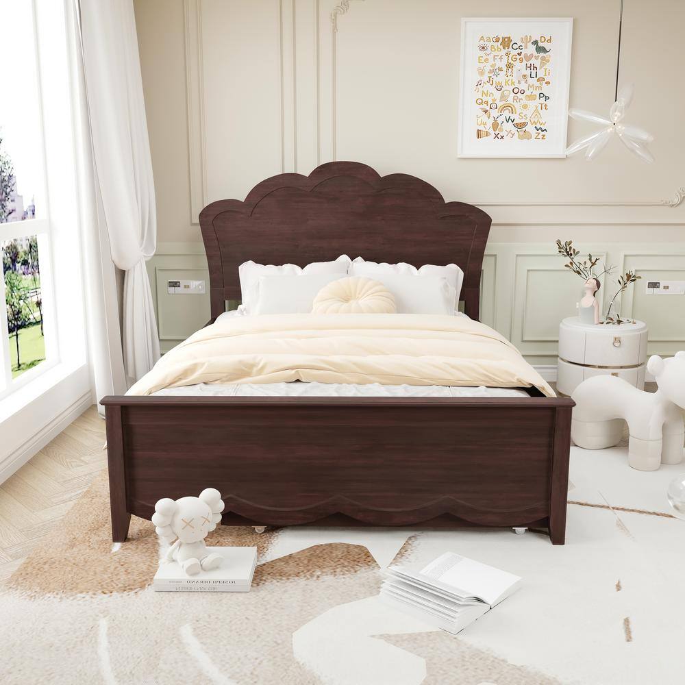 White Wood Frame Full Size Platform Bed with Twin Size Trundle and Headboard - thumbnail 8